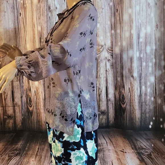 I.N.C Women's 100% Pure Silk Floral Long Sleeve Blouse Size 6 - Picture 4 of 11